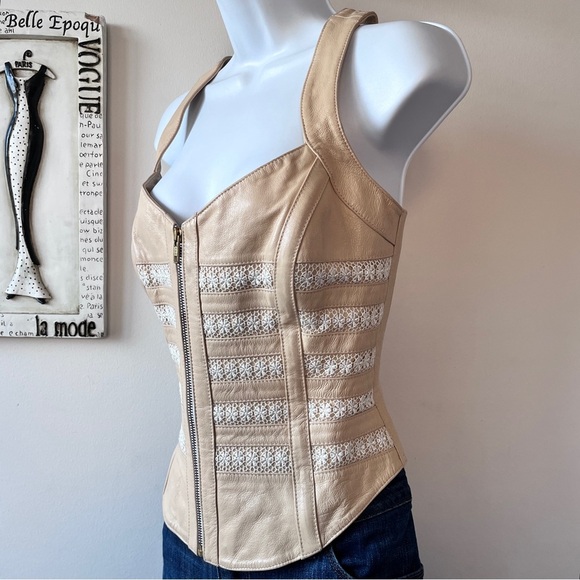 Vintage 90s SHAPE FX Women’s Whimsigoth Leather Bustier Corset Top Crochet Sz 10 - Picture 5 of 15